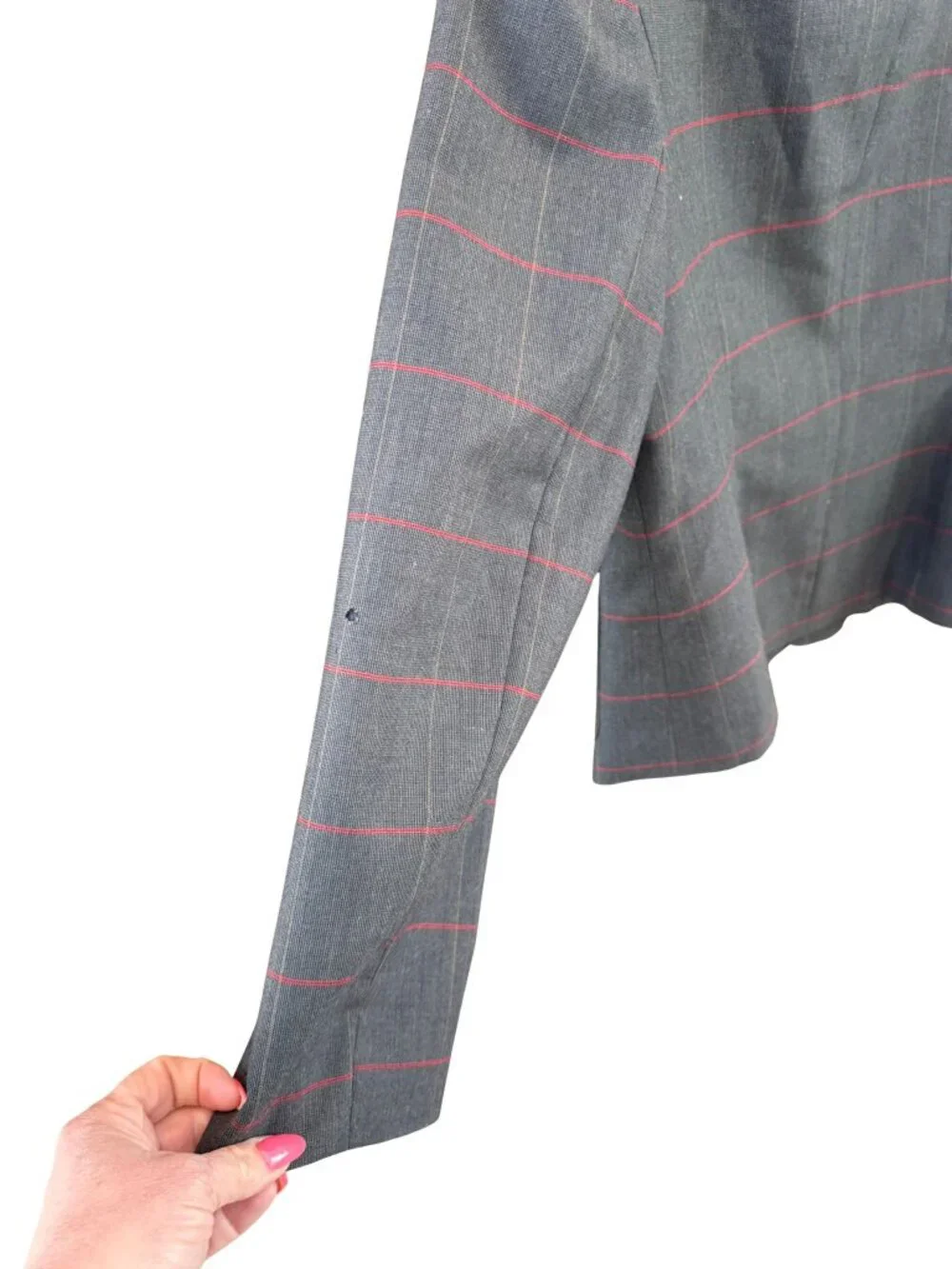 Vintage Herve Benard 100% Wool Suit Gray Red Plaid Jacket Skirt Petite 12P
